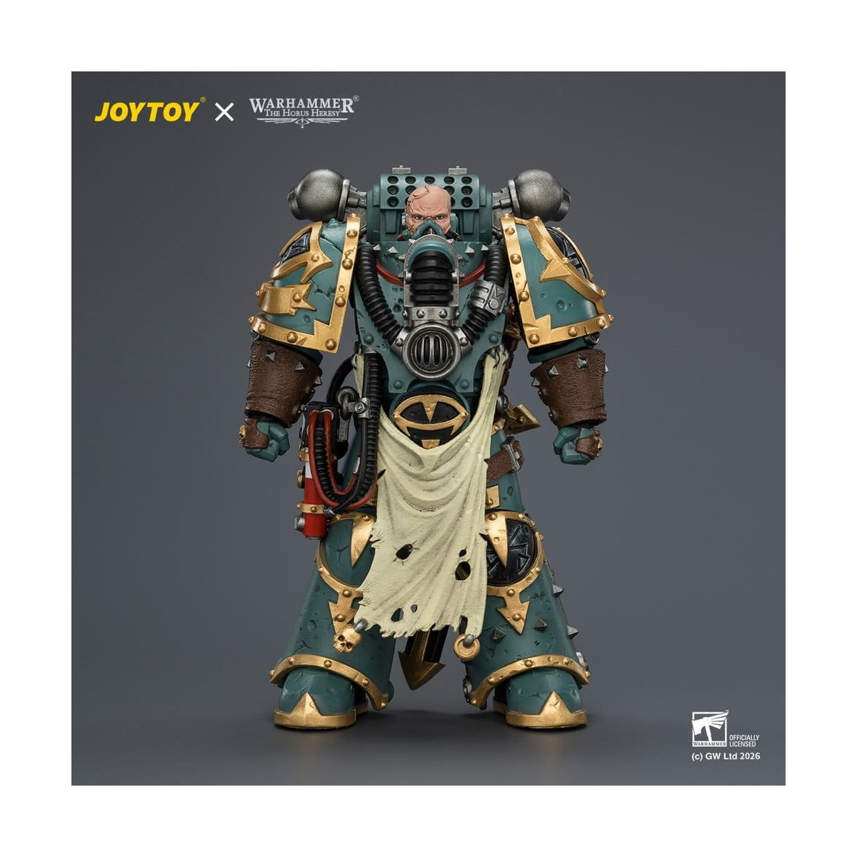 JoyToy - Sons of Horus - Maloghurst the Twisted, the Warmaster's Equerry con Legion Standard y Banestrike Bolter 1/18
