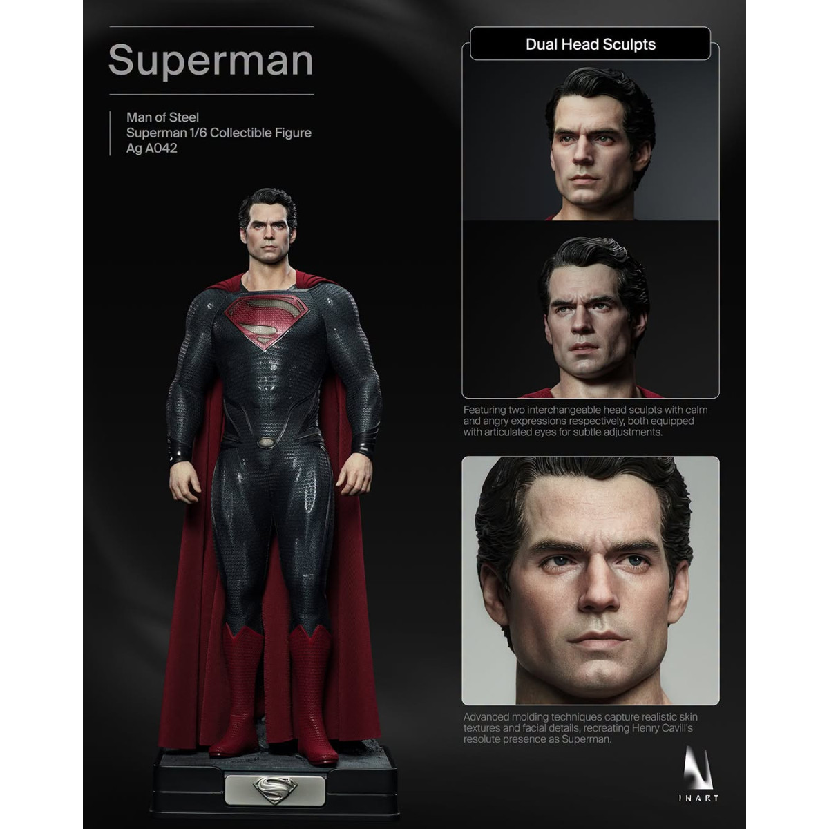 INART -  Figura coleccionable de Superman, a escala 1/6 - Man of Steel (2013)