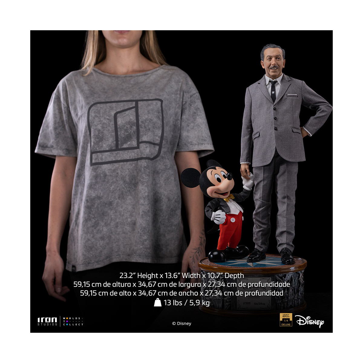 Iron Studios Disney Classics - Walt Disney & Mickey Mouse Réplica del legado de Mickey Mouse a escala 1/4