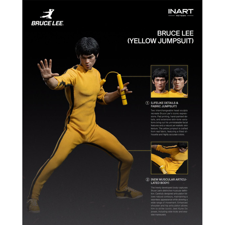 INART - Bruce Lee (Mono amarillo) Figura de acción a escala 1/12 - El juego de la muerte
