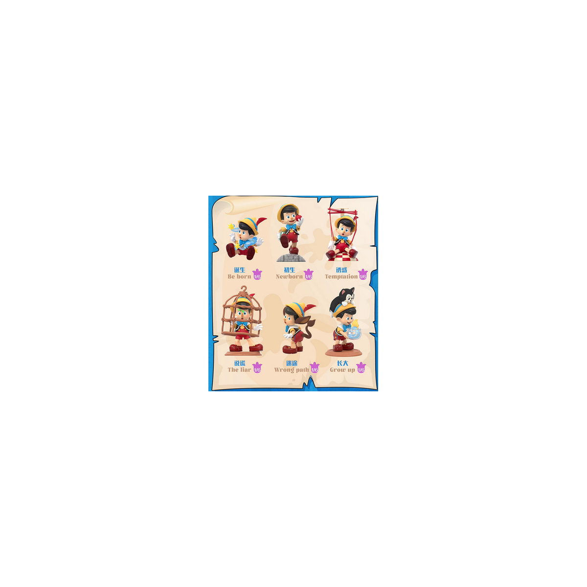 Toy Pop - Disney Pinocho Growth Diary - Set de 6 figuritas en caja sorpresa
