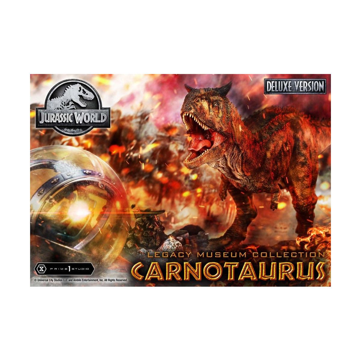 Prime 1 Studio - Jurassic World - Colección del Museo del Legado del Carnotaurus, Edición Deluxe con extras, 1/15