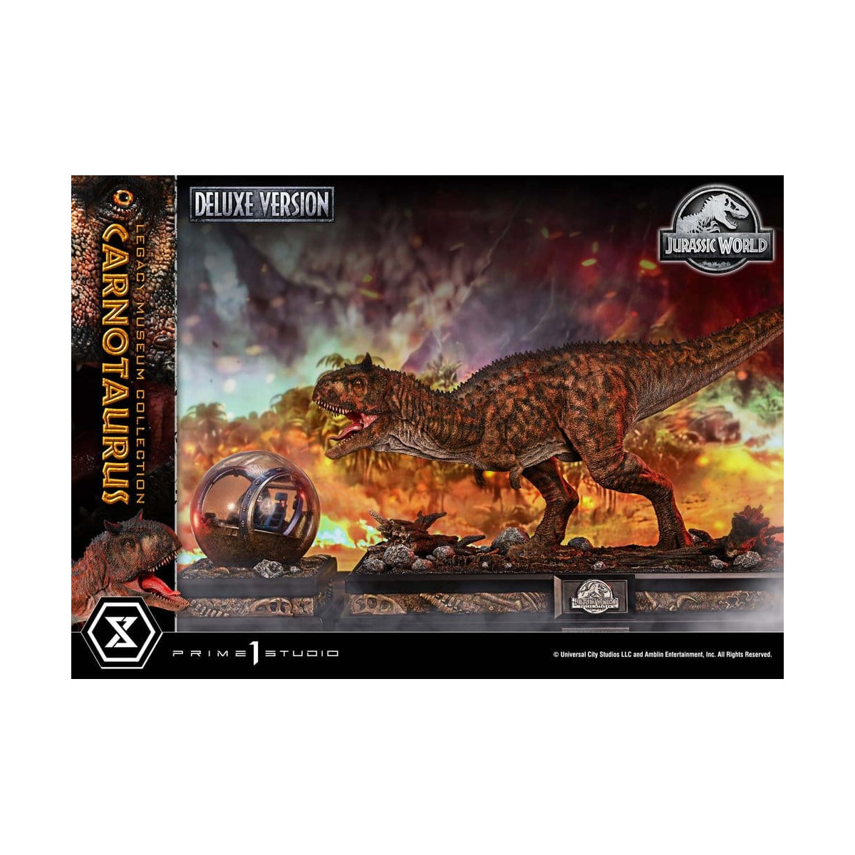 Prime 1 Studio - Jurassic World - Colección del Museo del Legado del Carnotaurus, Edición Deluxe con extras, 1/15