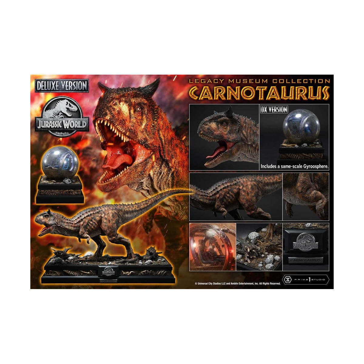 Prime 1 Studio - Jurassic World - Colección del Museo del Legado del Carnotaurus, Edición Deluxe con extras, 1/15