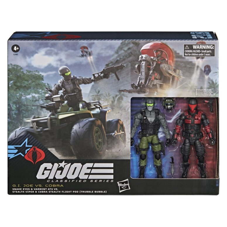 Hasbro G.I.JOE Serie Classified: Snake Eyes y Varmint ATV contra Stealth Viper y Stealth Flight Pod (Trubble Bubble) Cobra