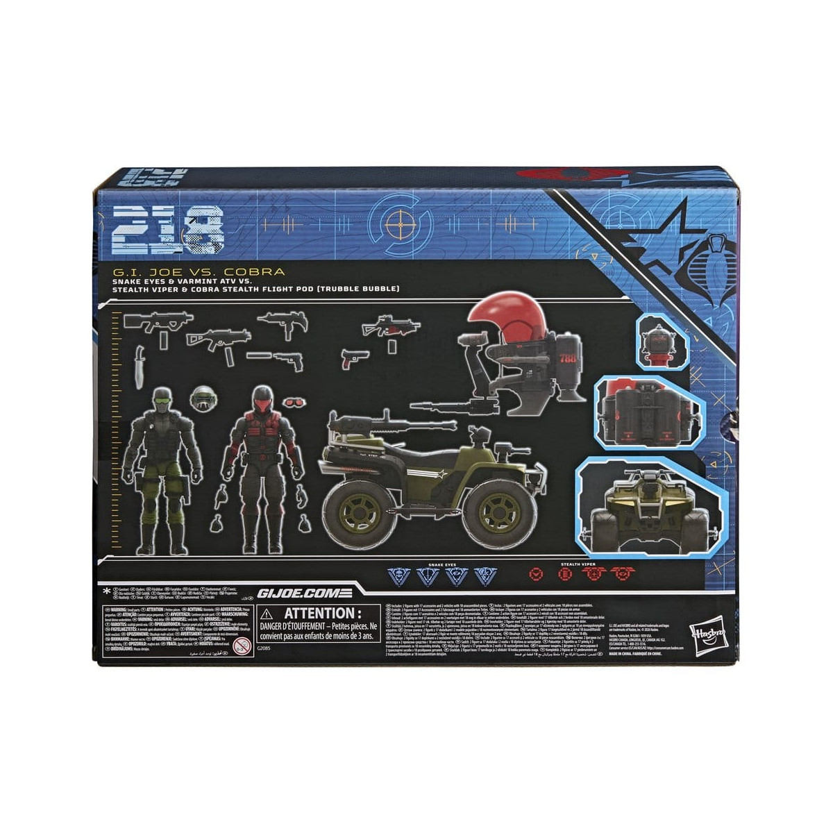 Hasbro G.I.JOE Serie Classified: Snake Eyes y Varmint ATV contra Stealth Viper y Stealth Flight Pod (Trubble Bubble) Cobra