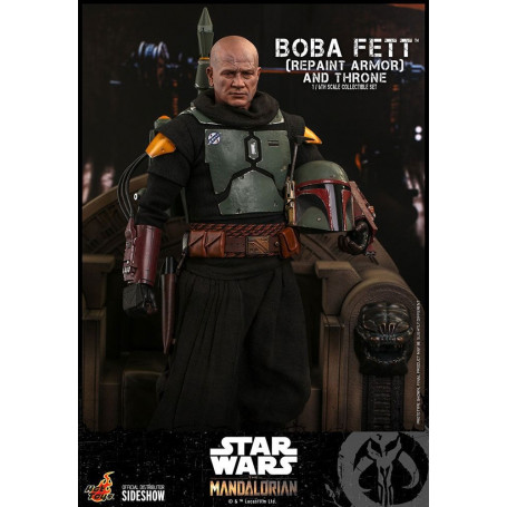 Hot Toys Star Wars The Mandalorian - Boba Fett (Armadura repintada) y Trono 1/6 Obra maestra de la película