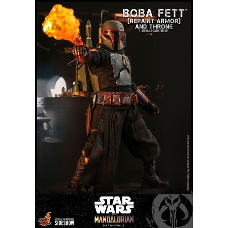 Hot Toys Star Wars The Mandalorian - Boba Fett (Armadura repintada) y Trono 1/6 Obra maestra de la película