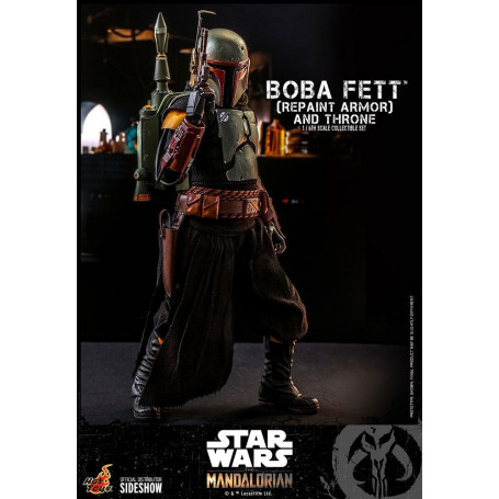 Hot Toys Star Wars The Mandalorian - Boba Fett (Armadura repintada) y Trono 1/6 Obra maestra de la película
