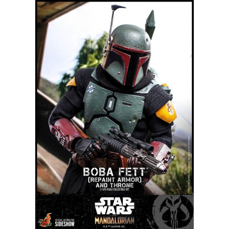 Hot Toys Star Wars The Mandalorian - Boba Fett (Armadura repintada) y Trono 1/6 Obra maestra de la película