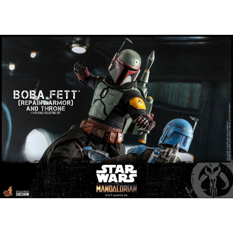 Hot Toys Star Wars The Mandalorian - Boba Fett (Armadura repintada) y Trono 1/6 Obra maestra de la película