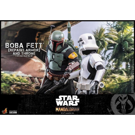 Hot Toys Star Wars The Mandalorian - Boba Fett (Armadura repintada) y Trono 1/6 Obra maestra de la película