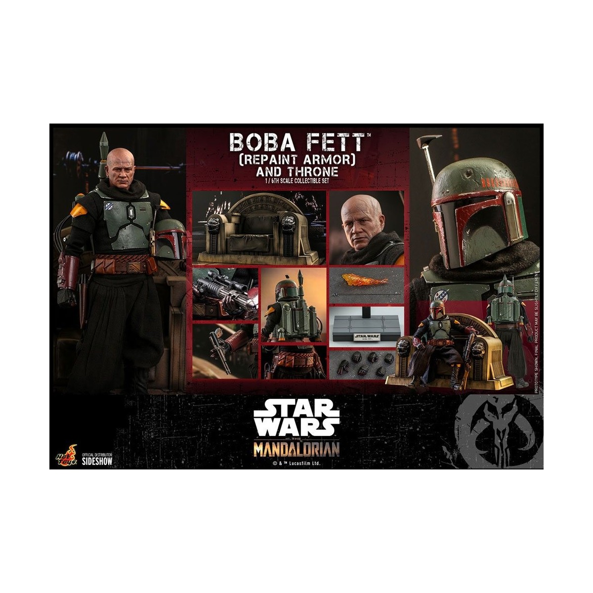 Hot Toys Star Wars The Mandalorian - Boba Fett (Armadura repintada) y Trono 1/6 Obra maestra de la película