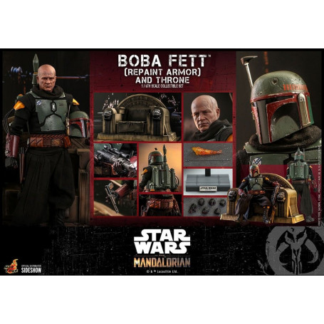 Hot Toys Star Wars The Mandalorian - Boba Fett (Armadura repintada) y Trono 1/6 Obra maestra de la película
