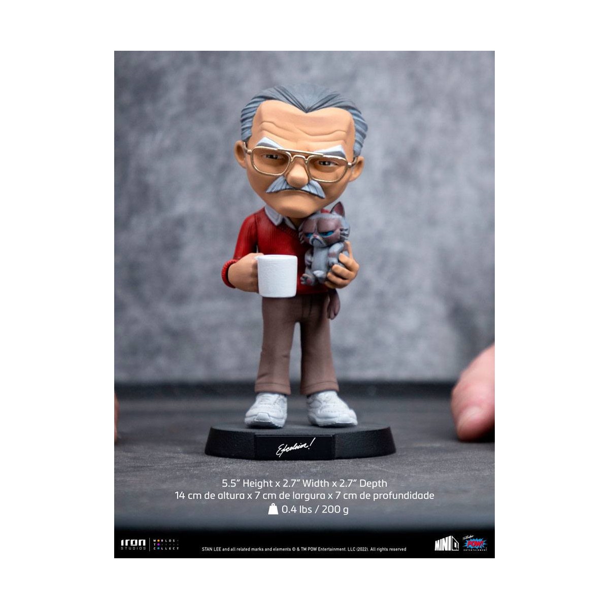Iron Studios - Figura de acción de Stan Lee con el gato Gruñón - Mini Co.