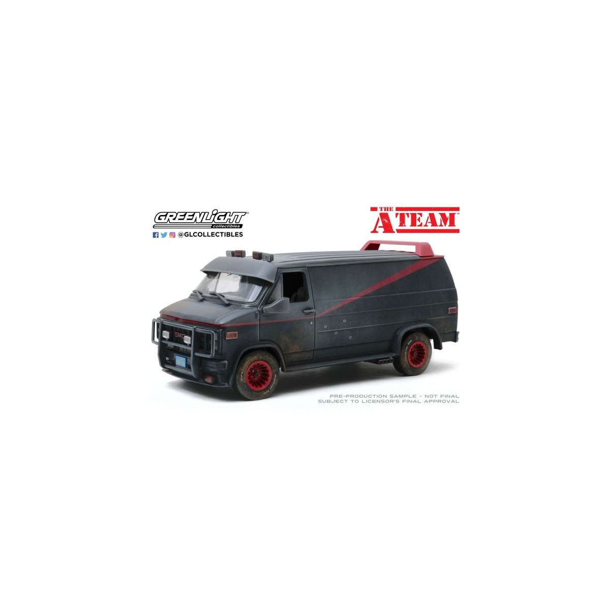 GreenLight - El Equipo A - L'Agence Tous Risques - 1983 GMC Vendura Van Versión envejecida con agujeros de bala - 1/18