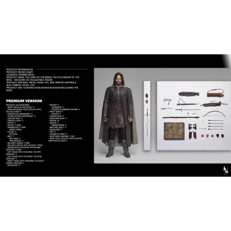 Queen Studios - El Señor de los Anillos - Aragorn Edición Premium (pelo enrraizado) 1/6 INART