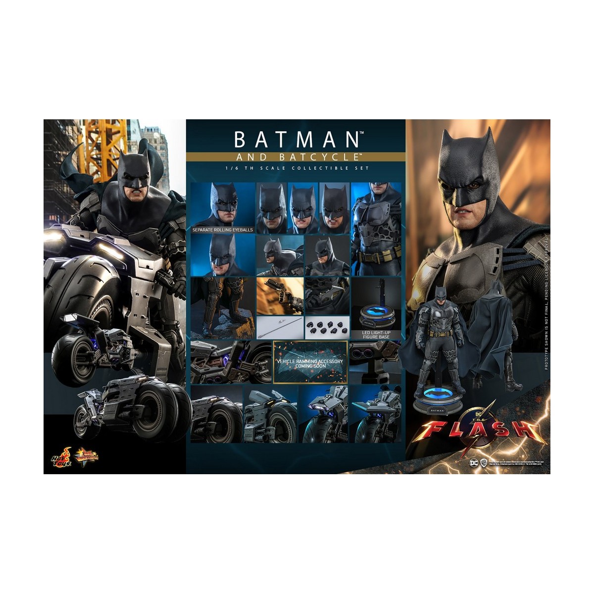 Hot Toys - DC Comics - Batman (Affleck) y Batcycle 1:6 Escala Figura Set The Flash - Movie Masterpiece 1/6
