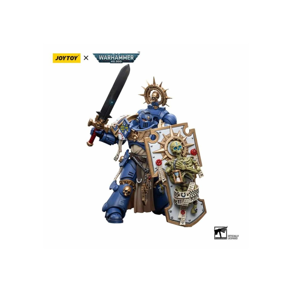 JoyToy - Marines Espaciales - Ultramarines - Capitán Primaris con Escudo Reliquia y Espada de Poder 1/18 - Warhammer 40K