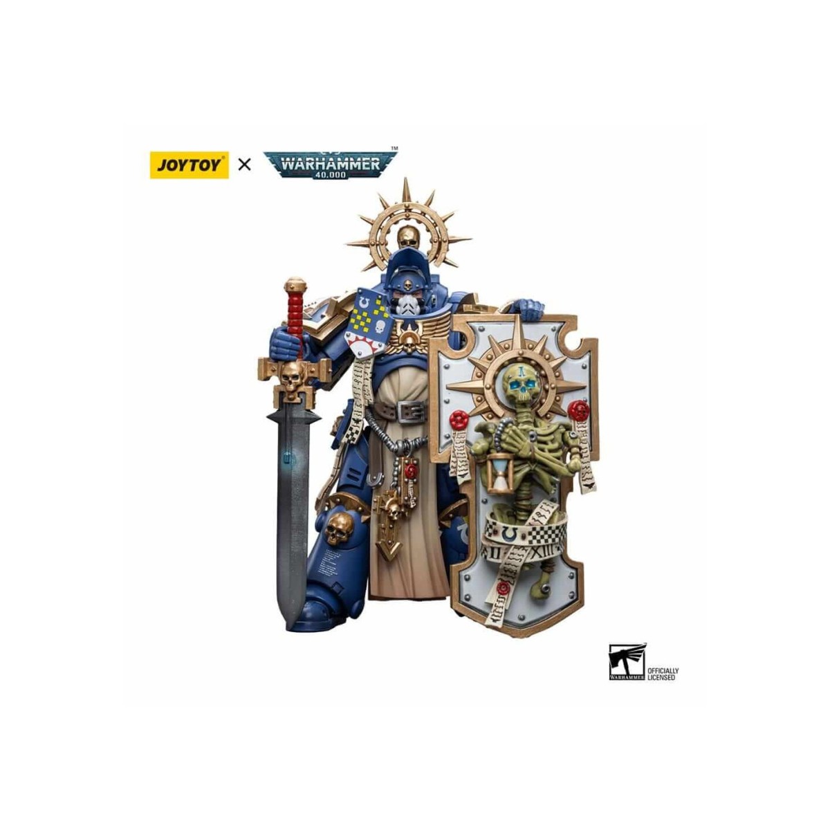 JoyToy - Marines Espaciales - Ultramarines - Capitán Primaris con Escudo Reliquia y Espada de Poder 1/18 - Warhammer 40K