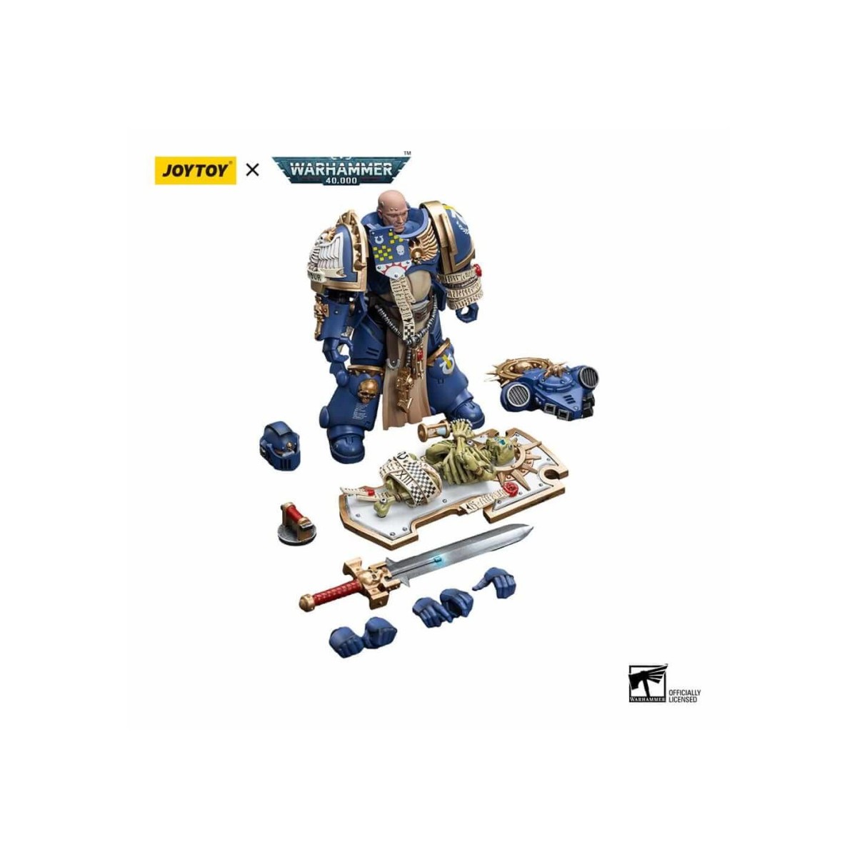 JoyToy - Marines Espaciales - Ultramarines - Capitán Primaris con Escudo Reliquia y Espada de Poder 1/18 - Warhammer 40K