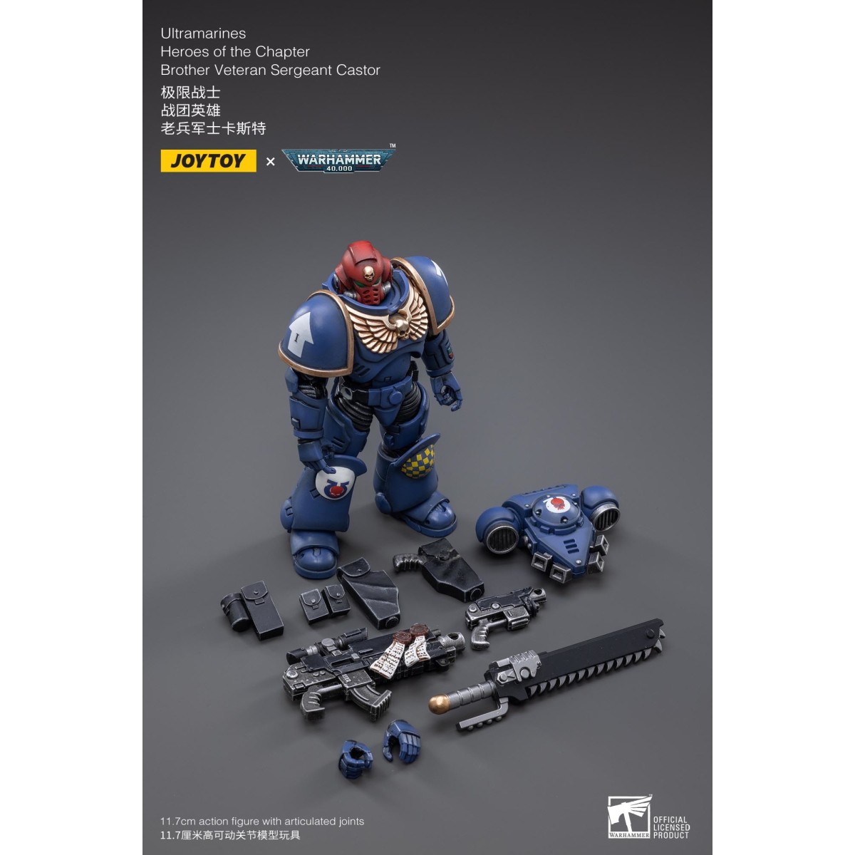 JoyToy - Marines Espaciales - Ultramarines - Héroes del Capítulo Hermano Veterano Sargento Castor 1/18 - Warhammer 40K