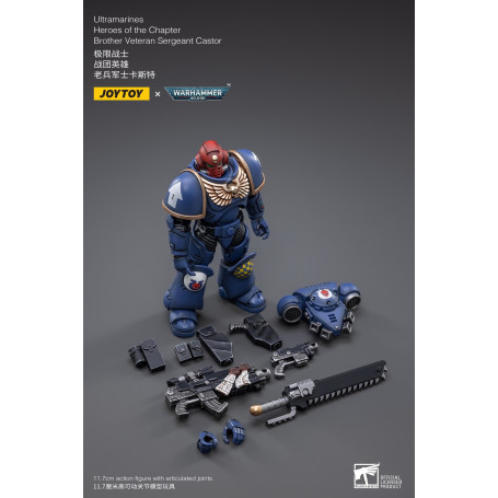 JoyToy - Marines Espaciales - Ultramarines - Héroes del Capítulo Hermano Veterano Sargento Castor 1/18 - Warhammer 40K
